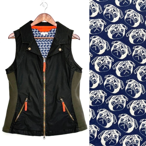 Tyler Böe Canvas Utility Vest with Pug Dog Print Lining Women’s Medium 🐾🖤 - Picture 1 of 8
